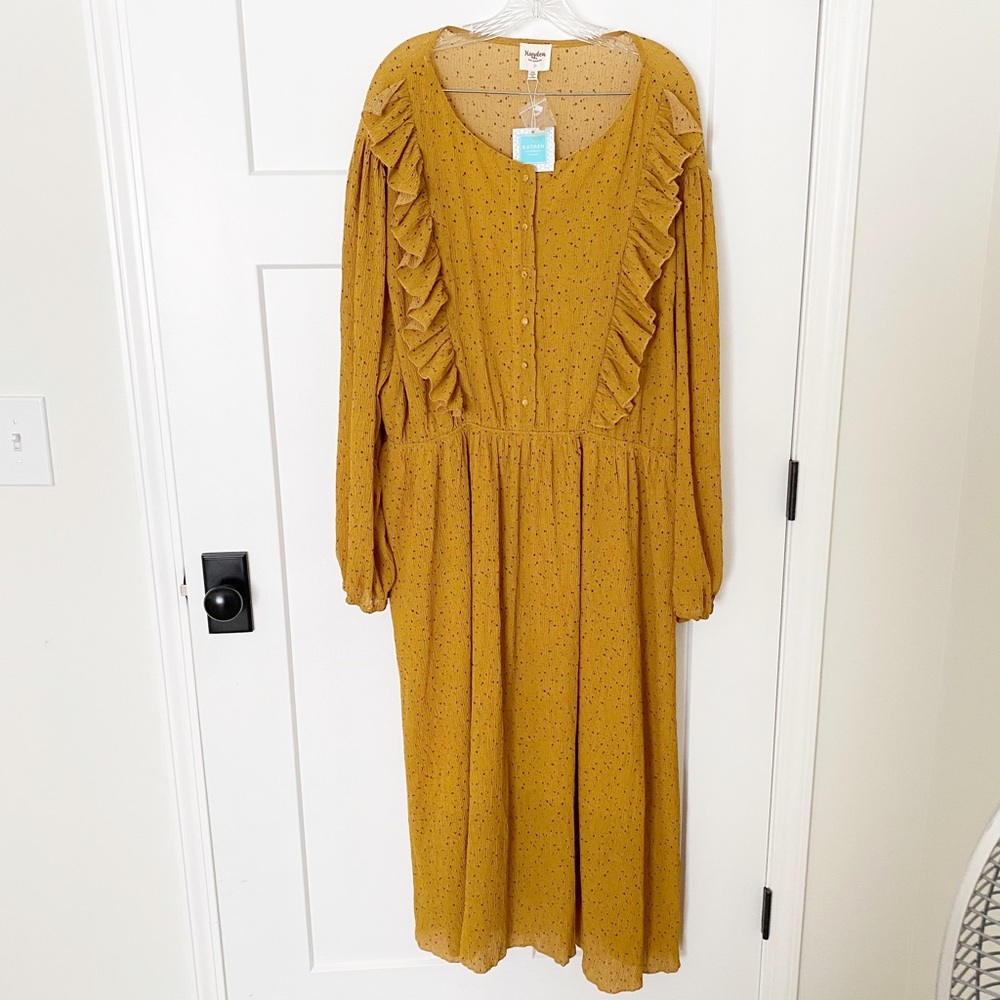 NWT Hayden Los Angeles mustard ruffle maxi dress size 3x